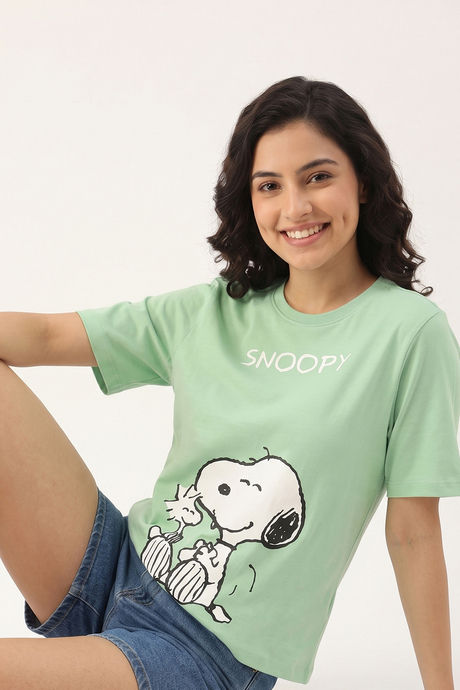 Zivame Peanuts Knit Cotton Loungewear Top - Quiet Green — image 6